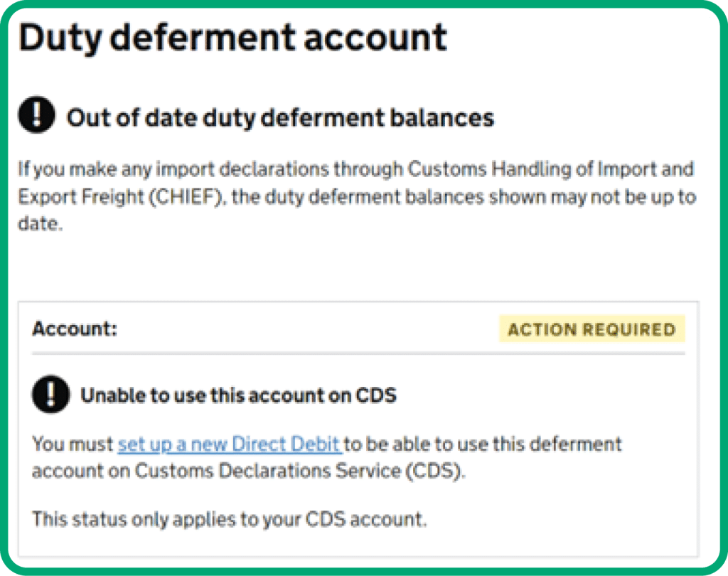 duty deferment account